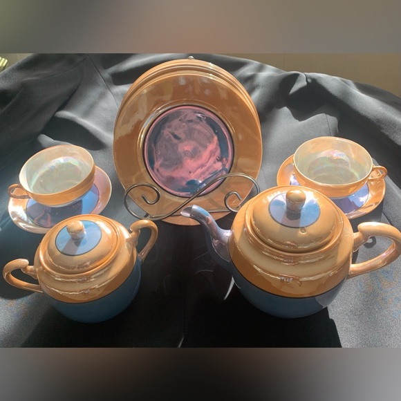 TT Takito Iridescent Hand Painted Lusterware Tea Set with Lunch/Dessert plates - Picture 1 of 15